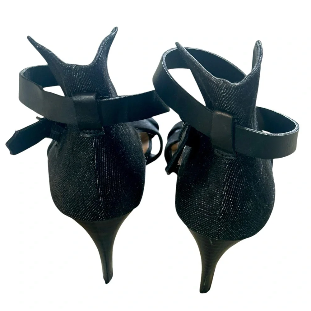 Joe's Jeans Marcy Black Denim Sandals Wrap Ankle Strap Closed Back Size 6.5